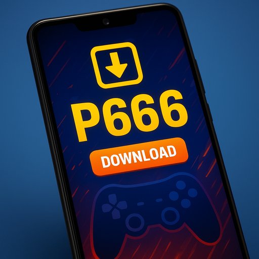 A bright, modern smartphone screen shows the P666 apk download prompt in a confident, gaming-themed layout, inviting users to install the latest game APK securely; the mood is energetic and trustworthy.