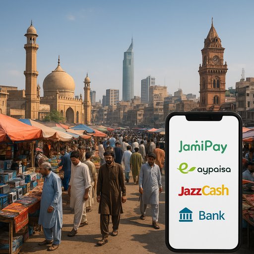 Cityscape illustrating Pakistan with major cities like Karachi and Lahore, showcasing a bustling gaming market and local payment options integrated into the P666 sample page. The image reinforces regional relevance and user context for Pakistani players.